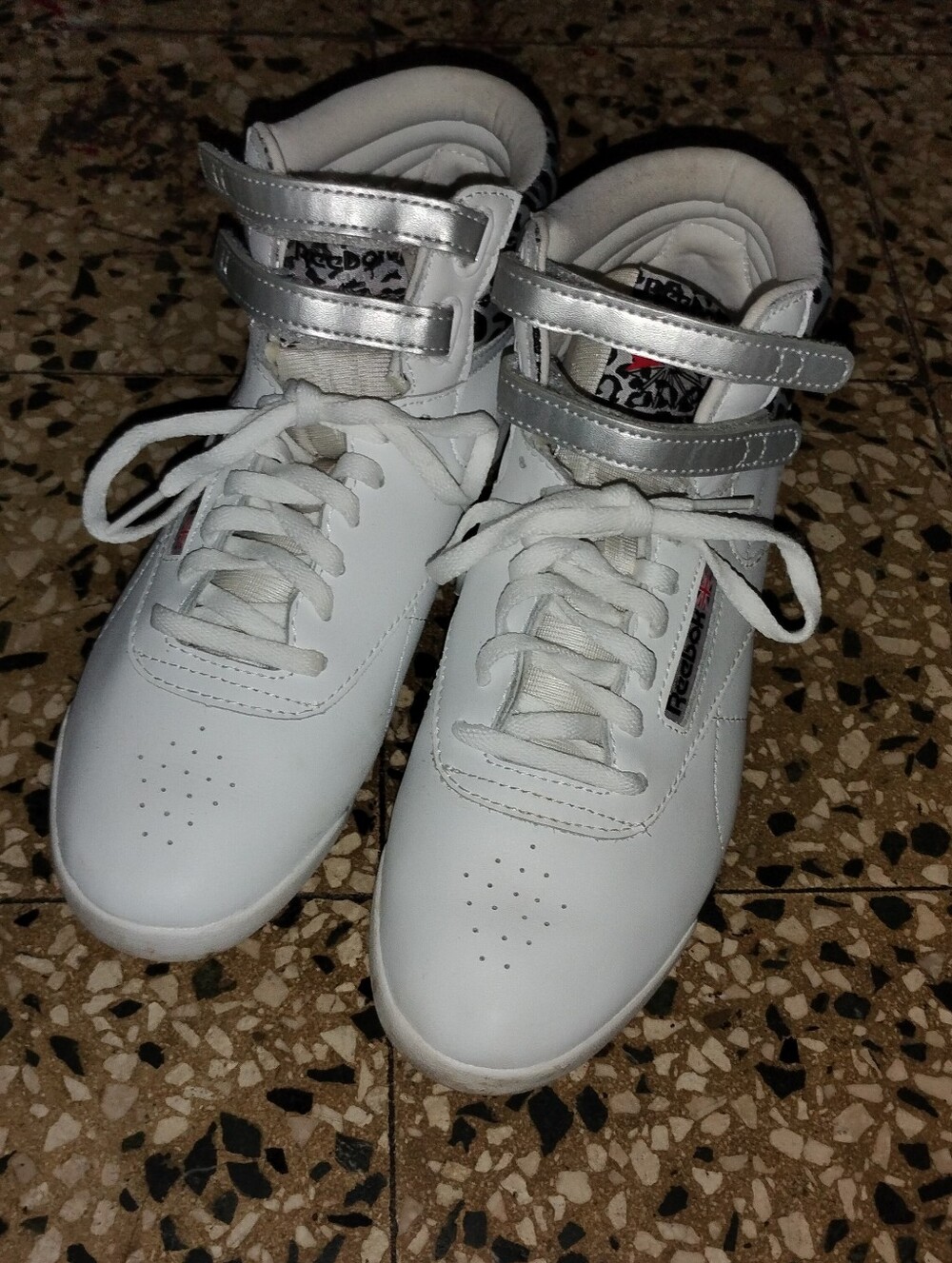 Reebok Kids White High-Top Sneakers with Silver Straps